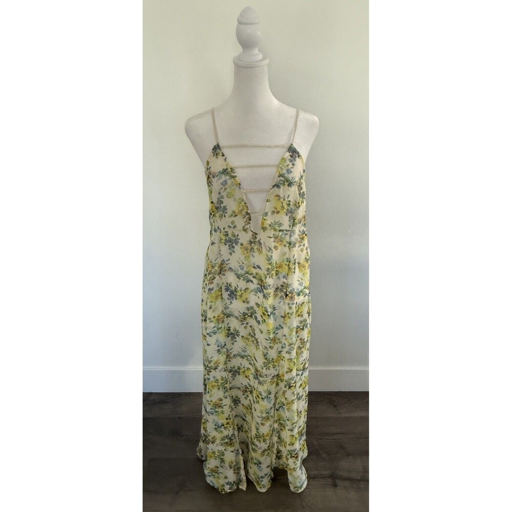 Free People Intimately Small Maxi Slip Dress Floral Slit Beach Strappy Sheer